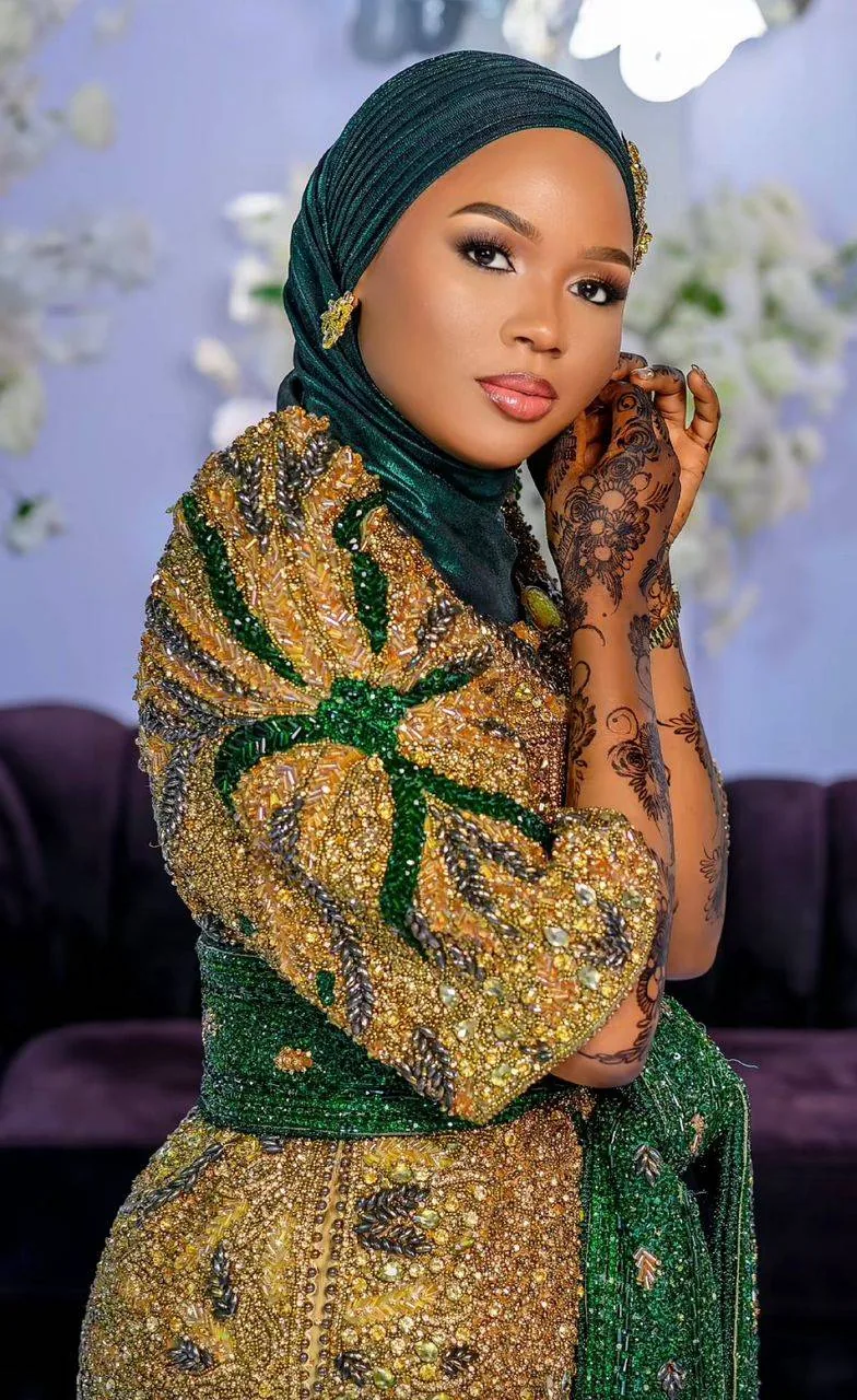 African bridal styling with headwrap and detailed makeup